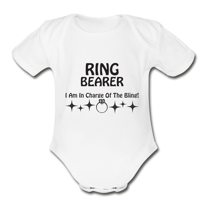 Ring Bearer Organic Short Sleeve Baby Bodysuit - white