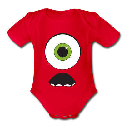 Cute Monster Organic Short Sleeve Baby Bodysuit - red