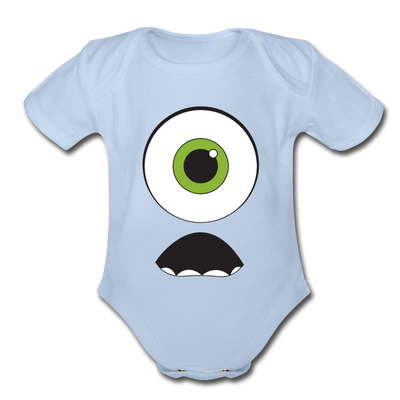 Cute Monster Organic Short Sleeve Baby Bodysuit - sky