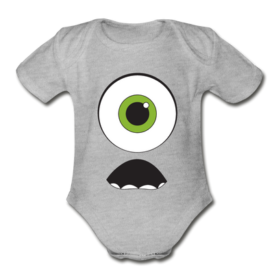 Cute Monster Organic Short Sleeve Baby Bodysuit - heather gray