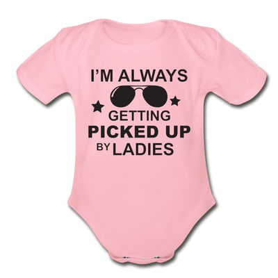 Picked Up by Ladies Organic Short Sleeve Baby Bodysuit - light pink