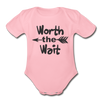 Worth The Wait Organic Short Sleeve Baby Bodysuit - light pink