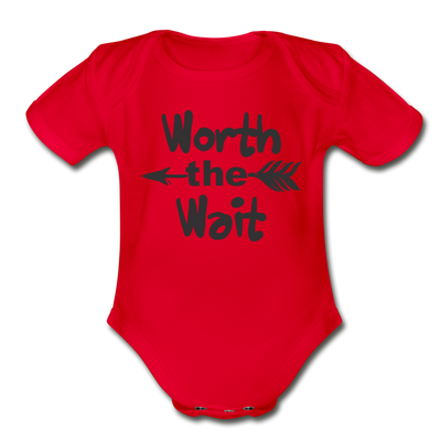 Worth The Wait Organic Short Sleeve Baby Bodysuit - red