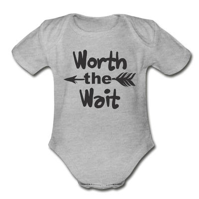 Worth The Wait Organic Short Sleeve Baby Bodysuit - heather gray