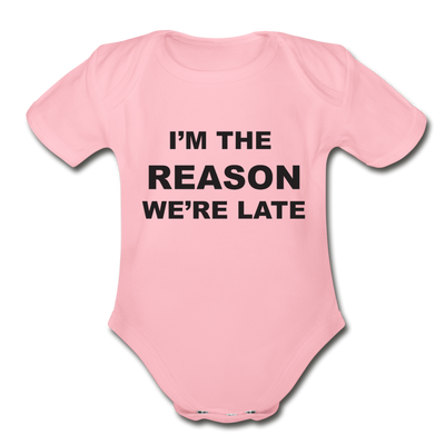 I'm Late Organic Short Sleeve Baby Bodysuit - light pink
