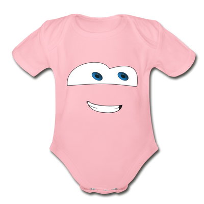 Funny Face Organic Short Sleeve Baby Bodysuit - light pink