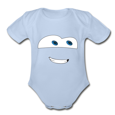 Funny Face Organic Short Sleeve Baby Bodysuit - sky