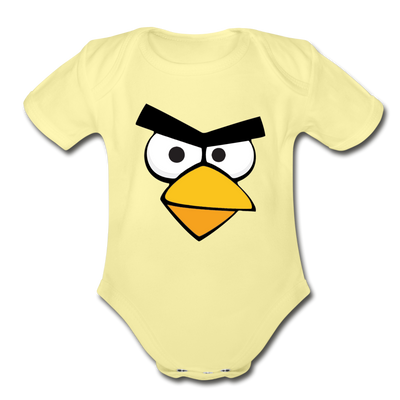 Angry Birds Face Organic Short Sleeve Baby Bodysuit - washed yellow