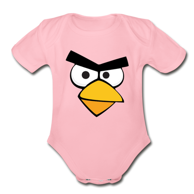 Angry Birds Face Organic Short Sleeve Baby Bodysuit - light pink