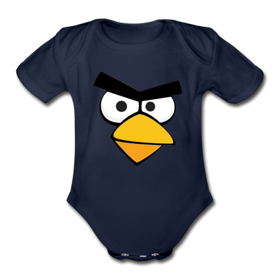Angry Birds Face Organic Short Sleeve Baby Bodysuit - dark navy