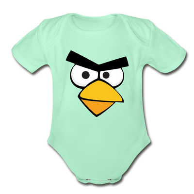 Angry Birds Face Organic Short Sleeve Baby Bodysuit - light mint