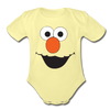 Elmo Face Organic Short Sleeve Baby Bodysuit - washed yellow