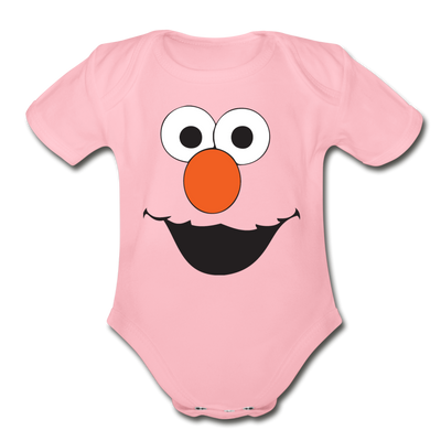 Elmo Face Organic Short Sleeve Baby Bodysuit - light pink