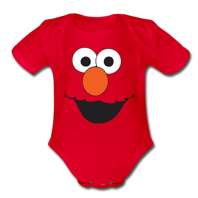 Elmo Face Organic Short Sleeve Baby Bodysuit - red