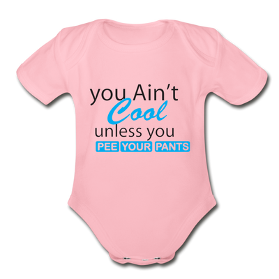 Pee Your Pants Organic Short Sleeve Baby Bodysuit - light pink