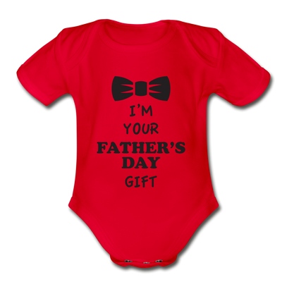 Father's Day Gift Organic Short Sleeve Baby Bodysuit - red